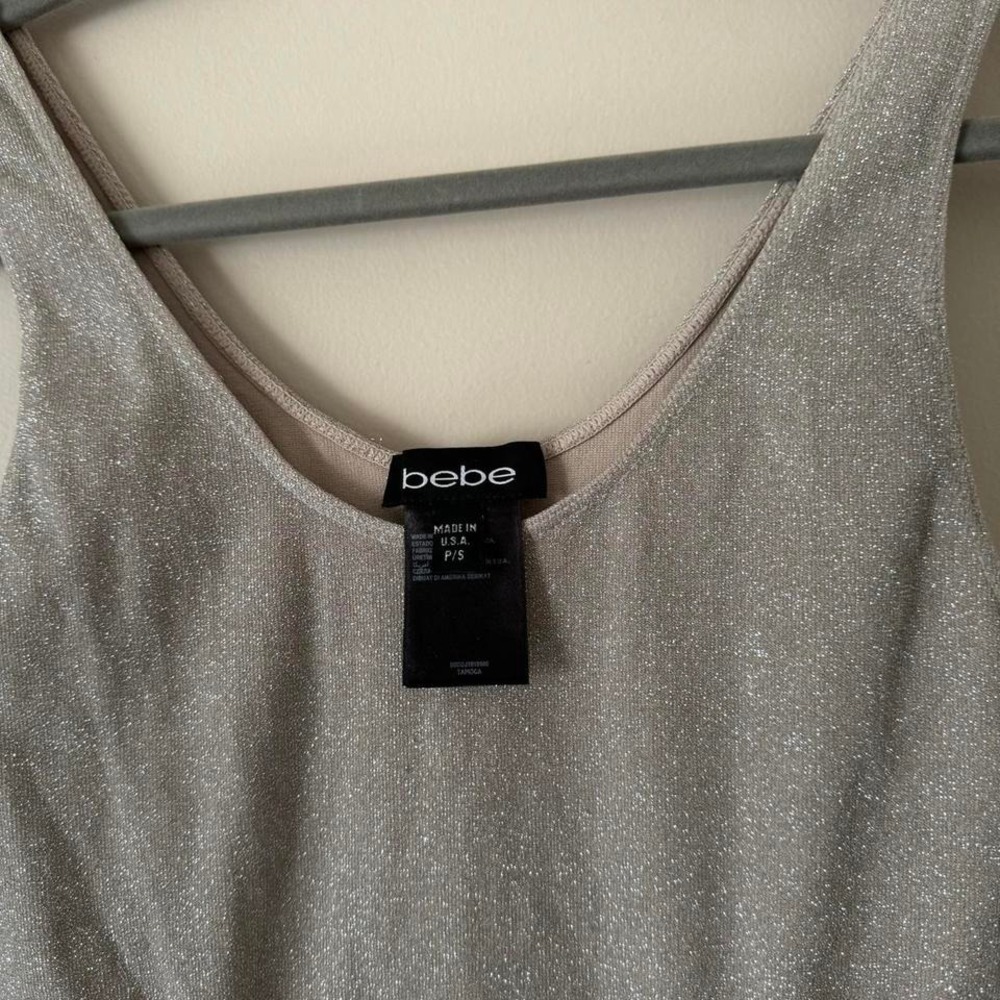 Y2K Bebe Bodycon Cutout Silver Metallic Mini Dress - Picture 2 of 5